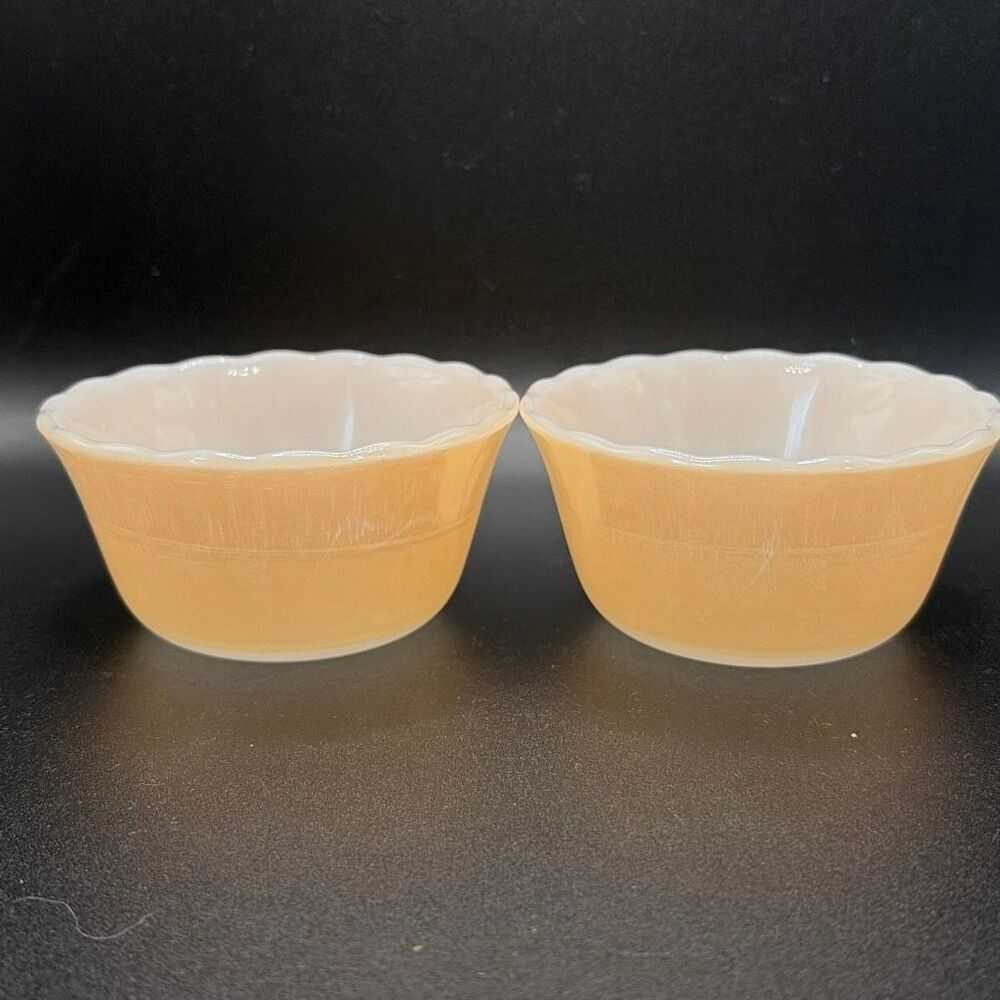 Vintage Fire-King Peach Lustre Custard Bowls – Set of 6 – Anchor Hocking Scallop - Picture 5 of 6